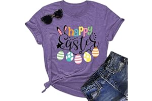 YI XIANG RAN Happy Easter Shirts for Women Easter Bunny T-Shirt Rabbit Graphic Tees Easter Egg Holiday Shirt Tops
