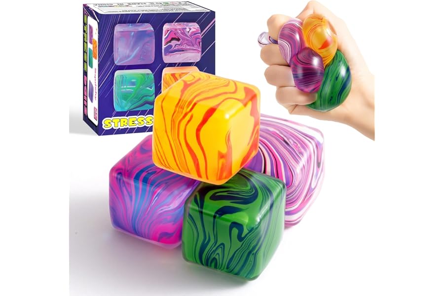 4 Pack Squishy Fidget Toys Stress Cube Bulk, Squishies Slow Rising Stress Balls for Adults Kids, Sensory Fidget Toys for Anxiety Relief, Small Squishy Toys for Classroom Prizes Party Favors