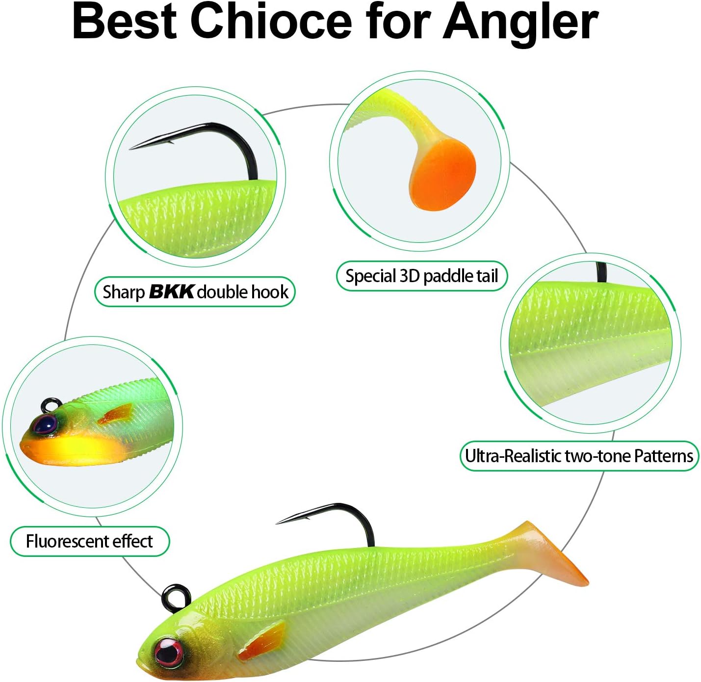 TRUSCEND Power Soft Fishing Lures Pre-Rigged BKK Hook, Japan Formula, Slow Sinking, Swimming, Jerking, Freshwater or Saltwater Swimmer for Bass Trout Pike Fishing, B-2.8in, 6PCS : Sports & Outdoors