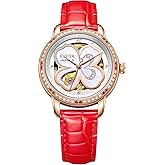 FIYTA Klover Ladies' Classic Diamond Automatic Watch, 3-Hand, Leather Band, Women's Watch with Mother-of-Pearl and Skeleton Dial
