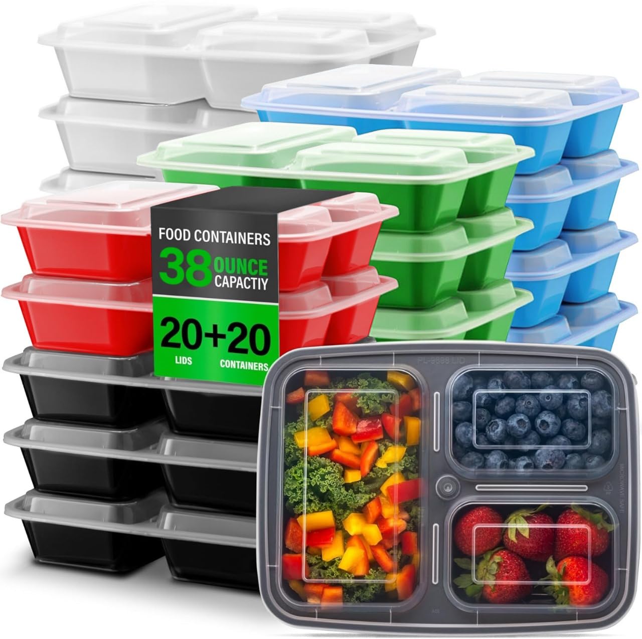 Photo 1 of 10 Pack Compartment Trays with 10 Lids for Takeout and Food Storage / 3 Section compartment for portion control