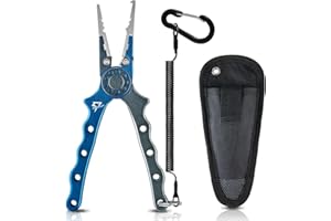 Piscifun Fishing Pliers, Saltwater Fishing Pliers with Split Ring, Fish Hook Remover, Corrosion Resistance Fly Fishing Pliers with Braid Cutters, Sheath and Lanyard, Fishing Gear Gifts for Men
