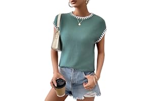 Bellcoco Womens Cap Sleeve Sweater Vest Crewneck Knit Casual Sweater Fall Solid Trendy 2026 Tops Shirts Clothes