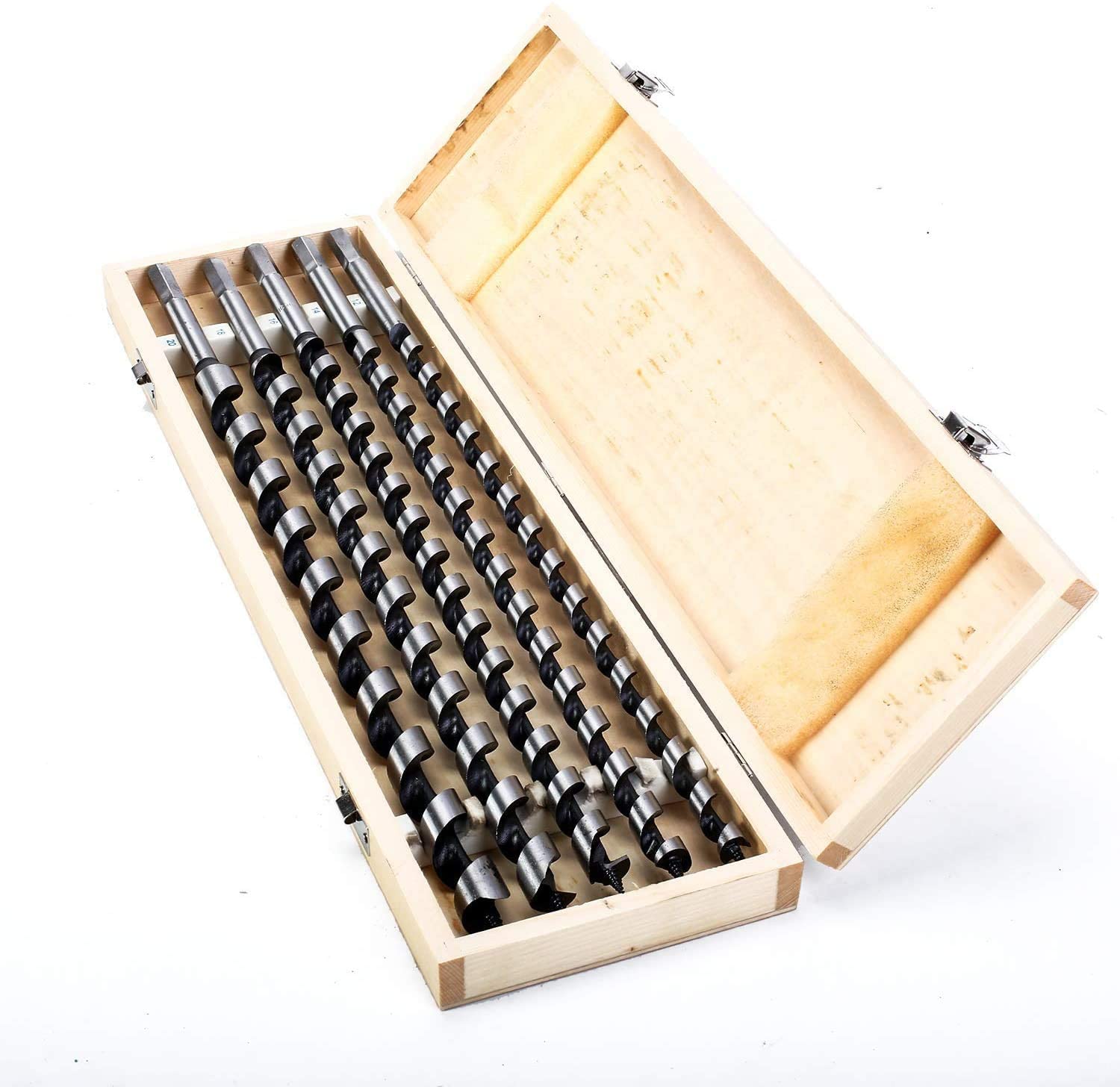 Auger Drill Bit Set 460 mm Extra Long 5-Piece in Wooden Box Wood Drill Bar Drill Spiral Drill Bit Set 12 mm 14 mm 16 mm 18 mm 20 mm