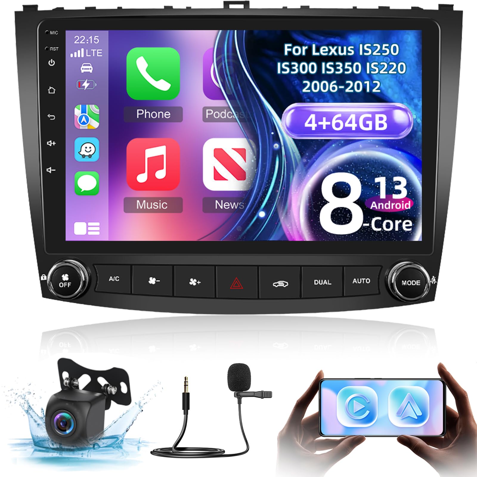 Photo 1 of [8-Core 4+64G] for Lexus IS250 IS300 IS350 IS220 2006-2012 Android Radio, 10.1 inch IPS Touchscreen Upgrade Stereo - Wireless Carplay & Android Auto, WiFi, DSP, GPS, 59UI, Customize Homepage + Canbus