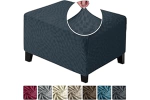 ZNSAYOTX 2026 Rectangle Ottoman Cover (L:28"-34") Super Stretch Soft Footrest Slipcover Form Fit, Universal Folding Foot Stool Covers with Non-Slip Elastic Band, Fashion Jacquard Texture, Dark Grey