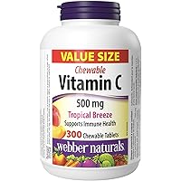 Webber Naturals Vitamin C Chewable 500 mg, 300 Tropical Breeze Flavour Tablets, For Bones, Teeth, Immune and Antioxidant Heal