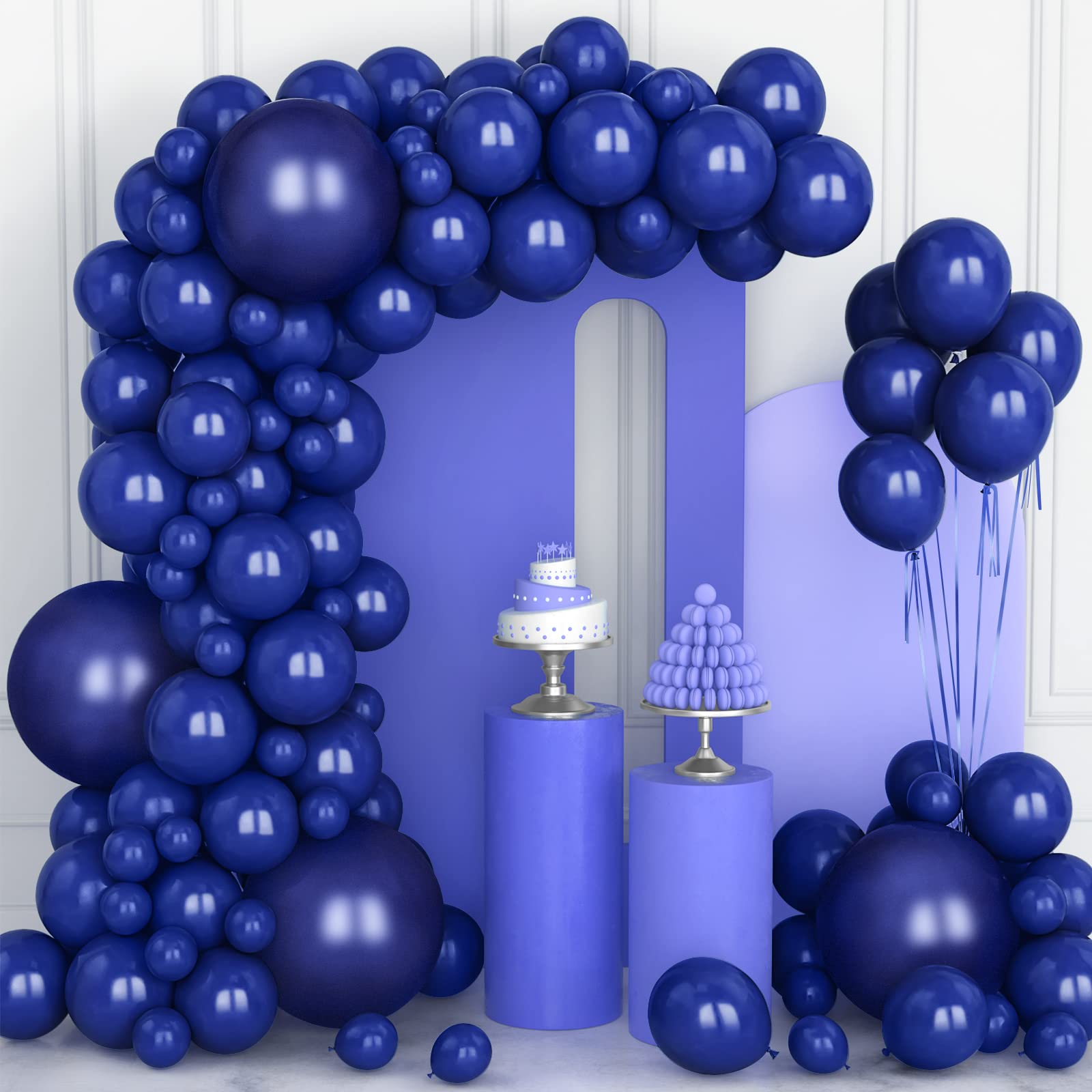 Navy Blue Balloons, 106 pcs Dark Blue Balloon Garland Arch Kit 5 10 12 18 inch Night Blue Latex Balloons with Balloon Ribbon and Chain for Men Women Boys Birthday Party Baby Shower Wedding Decorations