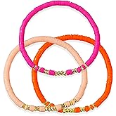 BXDA Clay Beaded Bracelets Stack Friendship Women, Boho Gold Beads Bracelet Set Summer Beach Stackable Stretch Colorful Waterproof Jewelry Gift