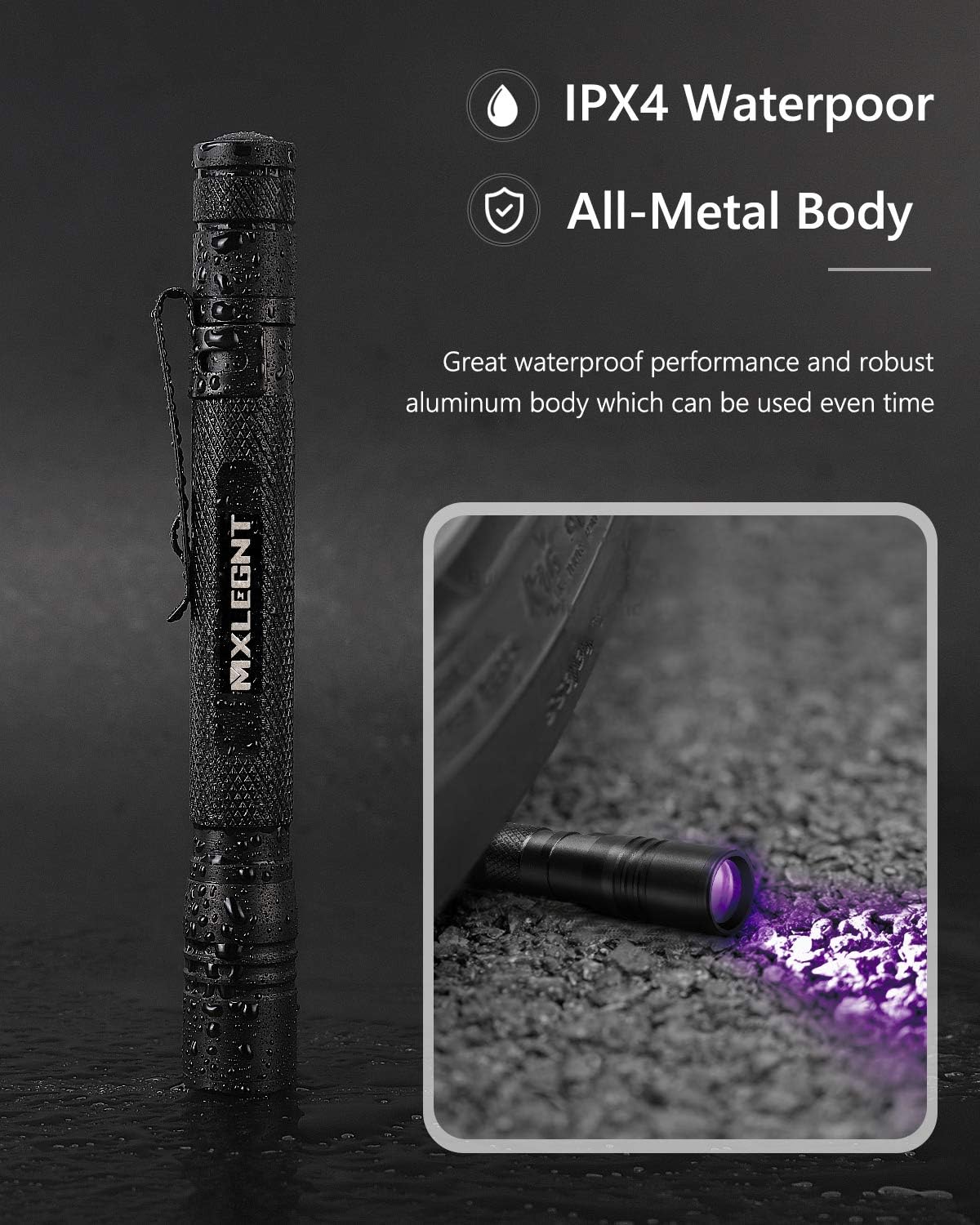 MXLEGNT UV Black Light Flashlight 2 Pack, LED UV Torch Mini Blacklight Ultraviolet Pen Lights for Leak and Hotel Inspection - Pet Urine, Bed Bug, Scorpion, Stain, and Dye Detector: Pet Supplies