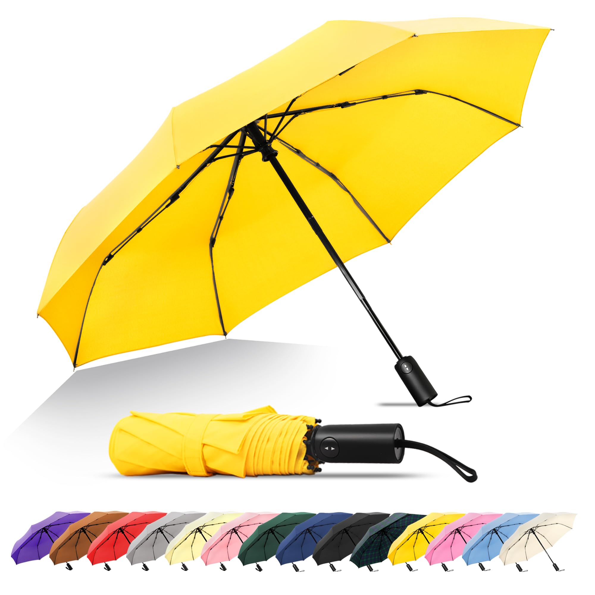 Photo 1 of SoulRain Umbrella for Rain, Durable & Compact Umbrellas, Backpack, Purse, Portable Umbrella for Travel - Auto Open Close Strong Fiberglass(Yellow)