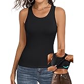 V FOR CITY Women's Built in Bra Tank Top Racerback Ribbed Casual Camisole Tops Summer Cami Shirts
