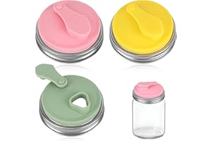 3pcs Mason Jar Drinking Lids, Stainless Steel Wide Mouth Lid with Heat-Resistant Silicone Cover & Flip Top No Leak Mason Jar 