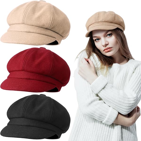 3 Pcs Women Newsboy Cap Adjustable Winter Warm Hats Visor  display picture 1