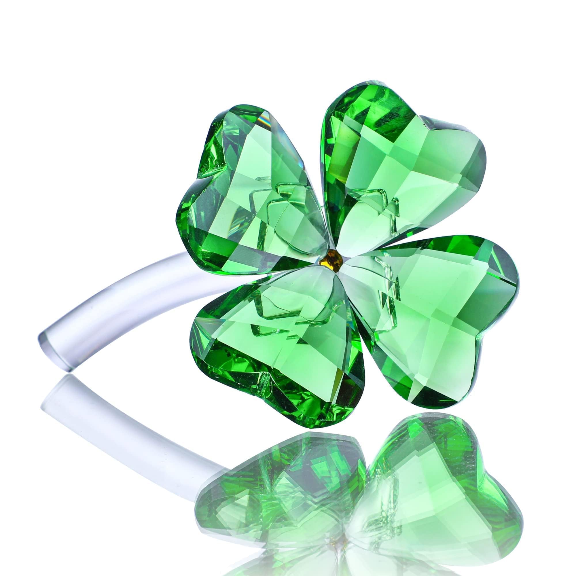 HDCRYSTALGIFTS Crystal Four Leaf Clover Figurine Gifts for Women Mum Men Crystal Glass Green Flower Ornaments Collection Paperweight Ornaments Crystal Lovers Home Table Centerpiece Ornament Deco