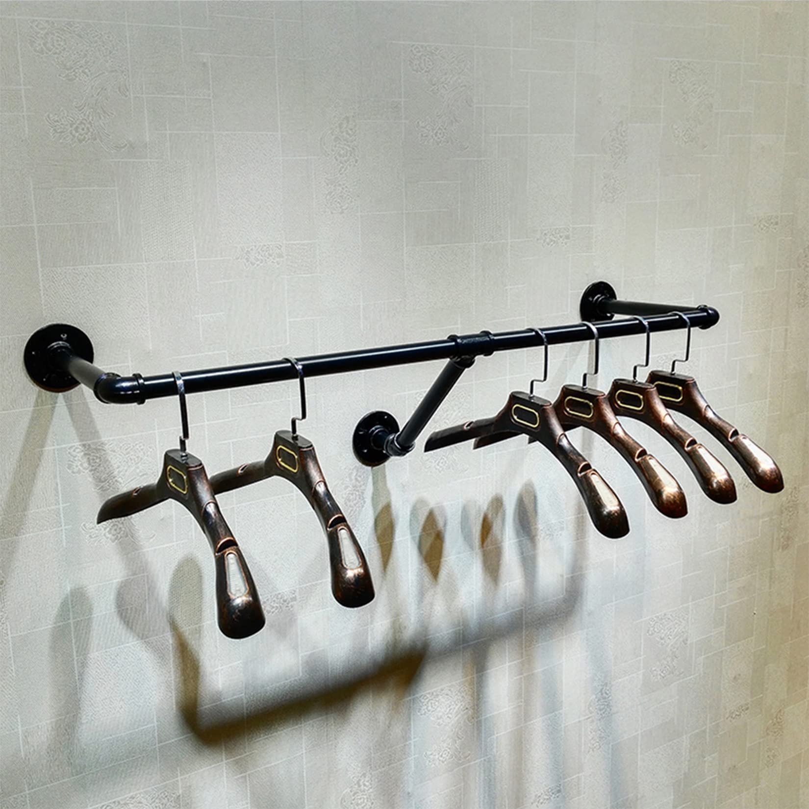 FURVOKIA Industrial Pipe Wall Mounted Clothes Hanging Shelves System,Metal Clothing Towel Rack,Garment Rack Perfect for Retail Display,Closet Organization (Black, 47" L x 11.8" D)