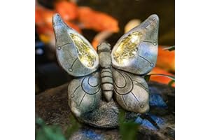 Rezpuao Garden Statue - Solar Butterfly Decor for Outdoor, Resin Butterfly Figurine with Solar Light for Patio, Balcony, Yard, Lawn Ornament, Perfect Garden Gift