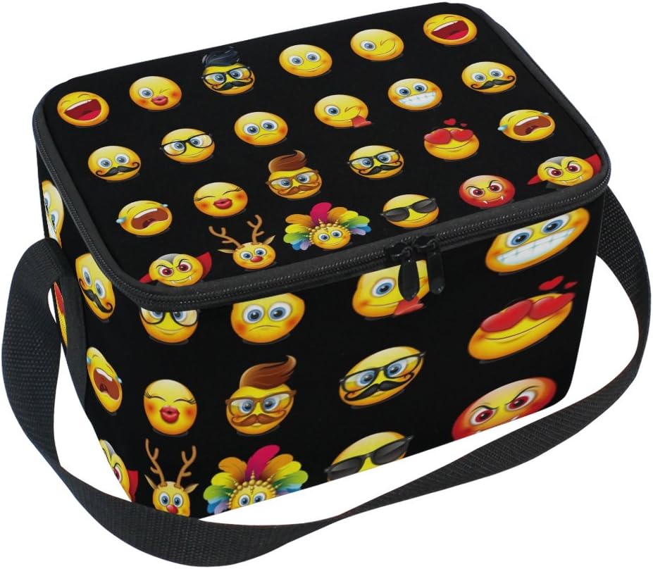 DOSHINE Cute Funny Emoji Emoticon Lunch Box Bag, Insulated Cooler Ice Lunch Tote Bag Reusable for Men Women Adult Kids Boys Girls