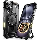 SUPCASE for iPhone 16 Case with Camera Control Capture Button (Unicorn Beetle Grip), [Compatible with MagSafe] Rugged Magnetic Stand Translucent Back Phone Case for iPhone 16 6.1'' 2024, Black