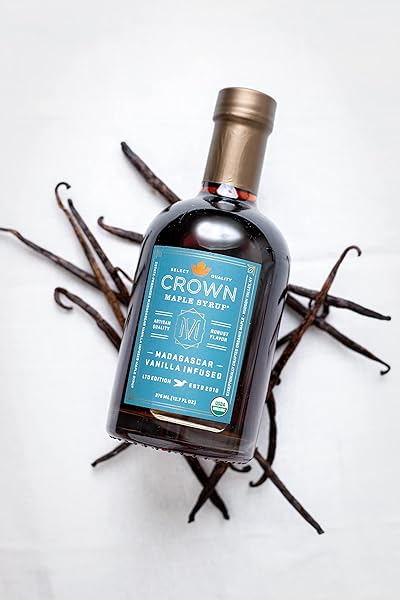 CROWN MAPLE MADAGASCAR VANILLA INFUSED ORGANIC MAPLE SYRUP, 25 FL OZ, REAL VANILLA BEAN, PANCAKES, BAKING, COCKTAILS & BRUNCH