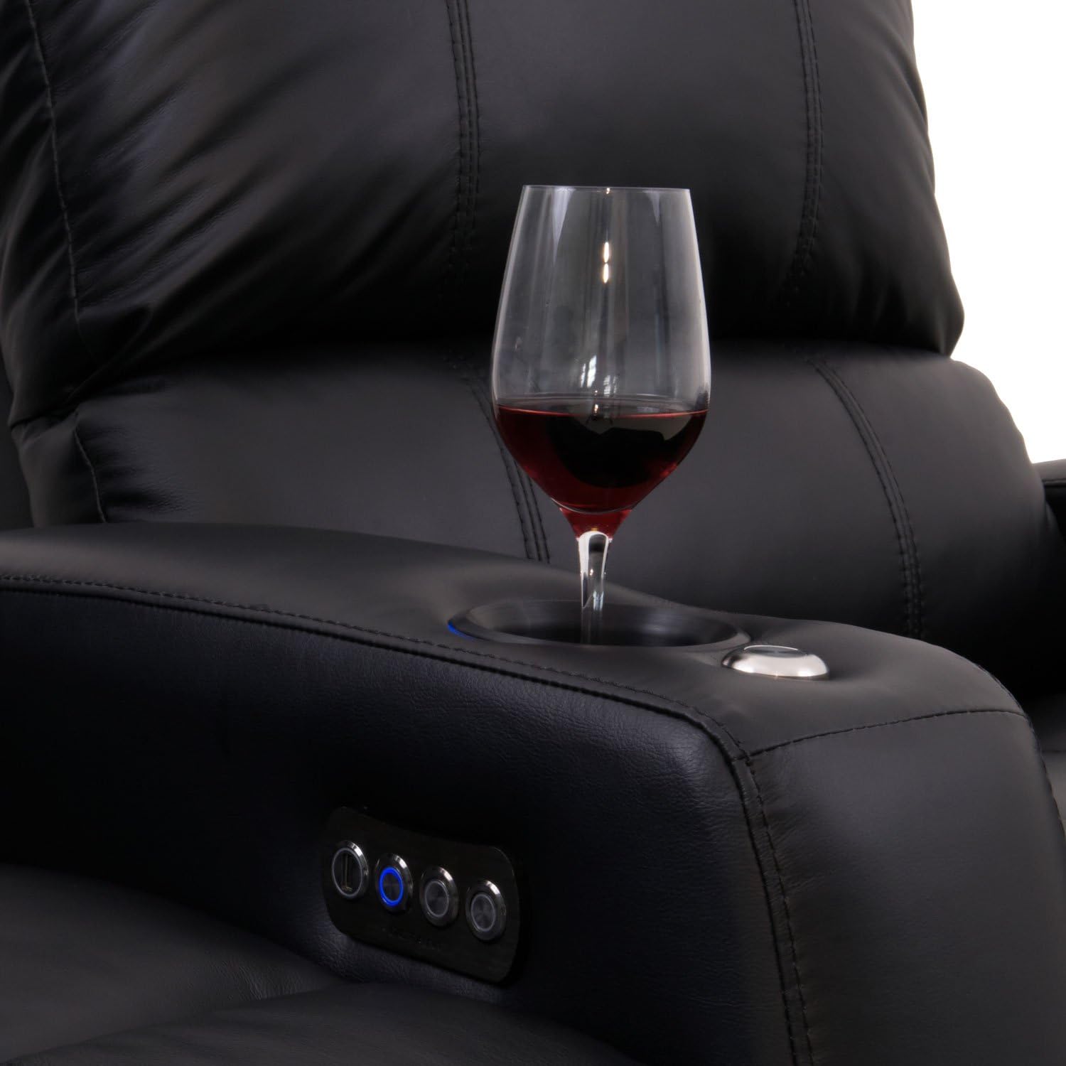 Blaze XL900 Home Theatre Furniture - Black Premium Leather - USB Charging Port - Memory Foam - Accessory Dock - Lighted Cups - Power Recline - Straight Row 4 with Middle Loveseat: Furniture & Decor