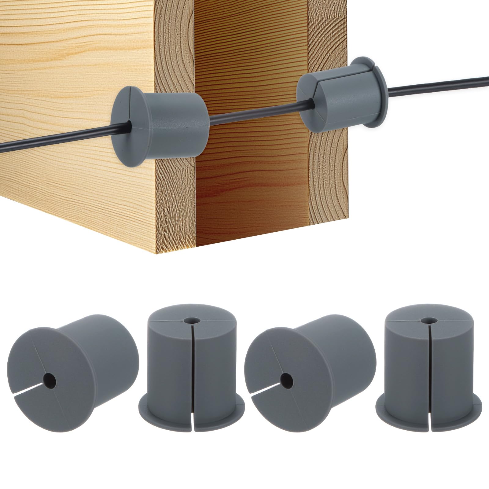 M METERXITY 4-Pack Cable Routing Kit, for 1-3/8 Inch Wall Hole Silicone Feed Through Wall Grommet Cable Punch Grommet Wall Hole Cover Bushing for Ethernet Cable [38mm Length, Grey]