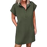 ANRABESS Women Summer Shirt Dress Casual Short Sleeve Henley Neck Mini Shift Tunic Dresses 2026 Beach Vacation Cruise Clothes