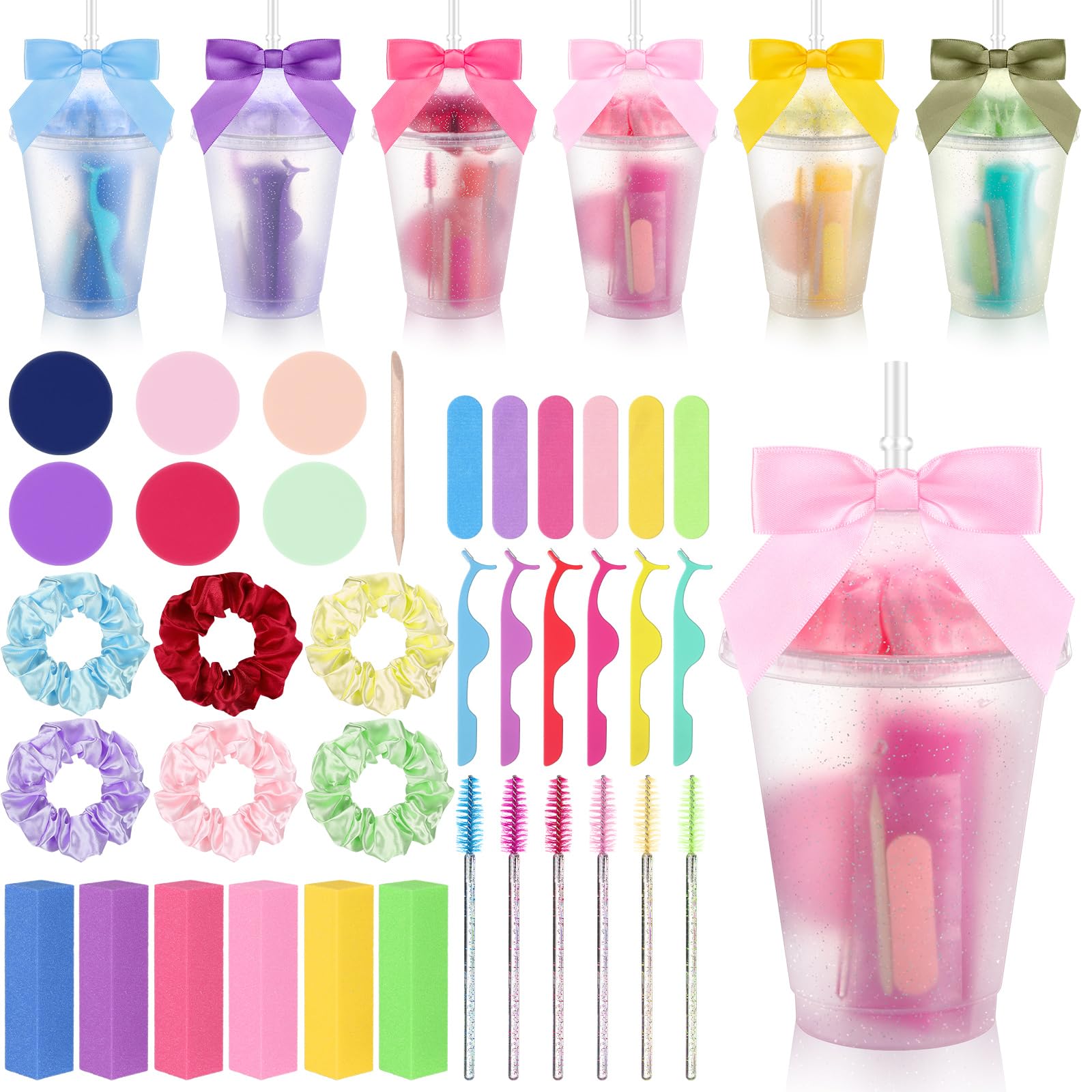 Photo 1 of Yuntau 6 Set Baby Shower Prizes for player Winners Baby Shower Favors Gifts Including Mascara Brushes Eyelash Extension Tweezers Powder Puffs Nail Hair Bands Wedding Bridal Shower Game Favors