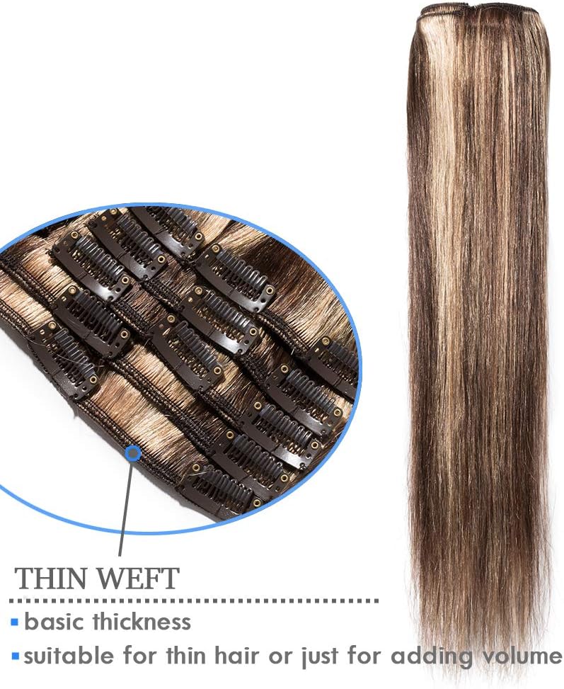 Elailite Real Hair Clip in Hair Extensions 100% Human Hair Remy Natural Hair Extension - Image 4