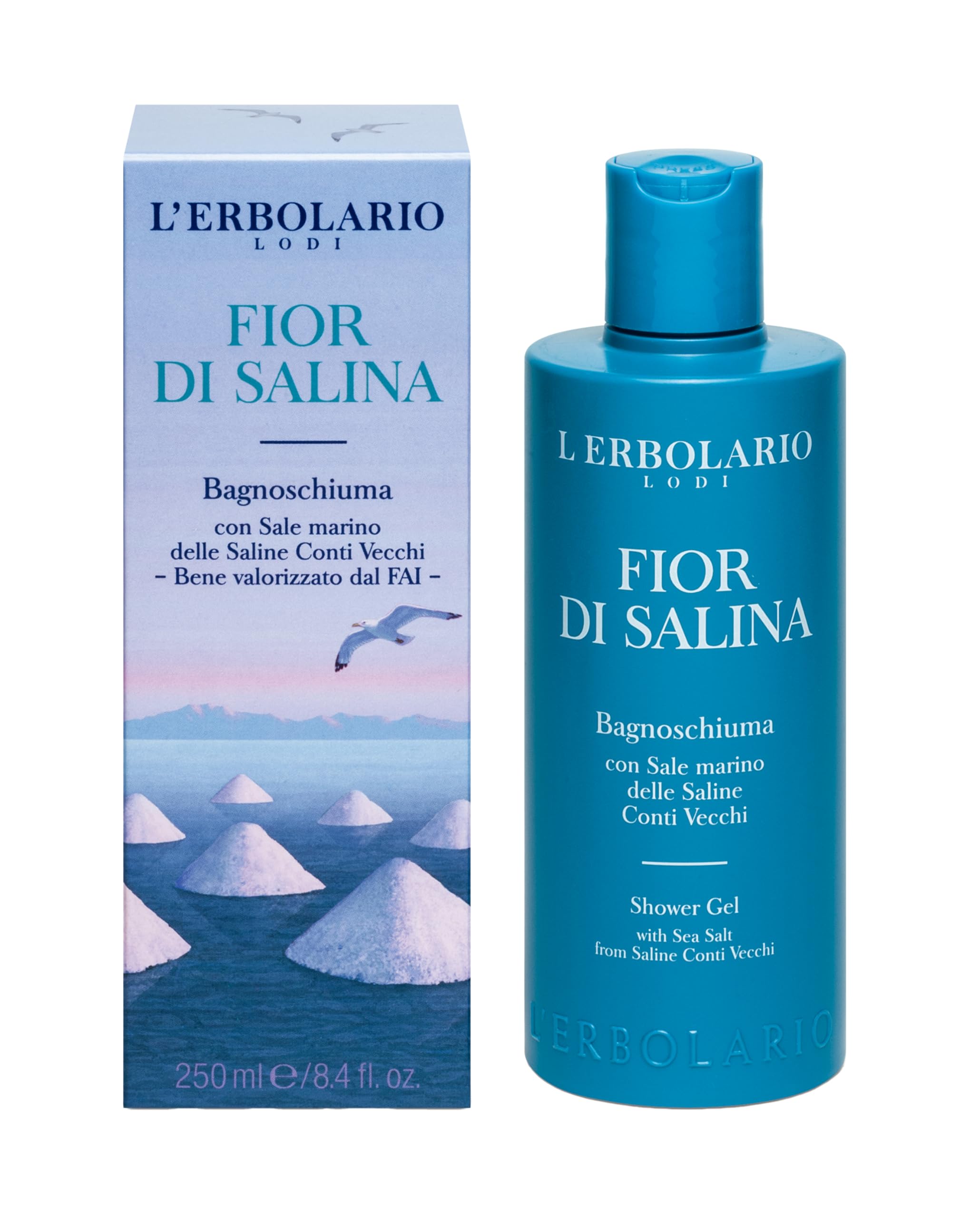 L'Erbolario Shower Gel - Moisturizing Body Wash with Coastal Botanicals - Revitalizing Citrus Body Soap for All Skin Types - Fior di Salina - 8.4 oz