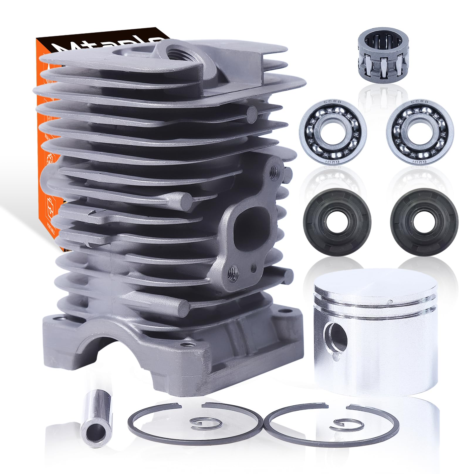 Mtanlo 41.1mm Cylinder Piston Kit for Partner 350 351 352 371 for Poulan 1950 2375 2175 2050 2055 2075 1950LE 2025 2250 1900 Chainsaw with Crankshaft Bearing Oil Seal Spark Plug Needle Bearing