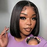 omswet Wear and Go Bob Wig Human Hair 180 Density 5x5 HD Lace Closure Pre Plucked Pre Bleached Pre Cut Glueless Wig Bob Wigs for Black Women Human Hair Glueless Short Wigs Natural Black 10 Inch