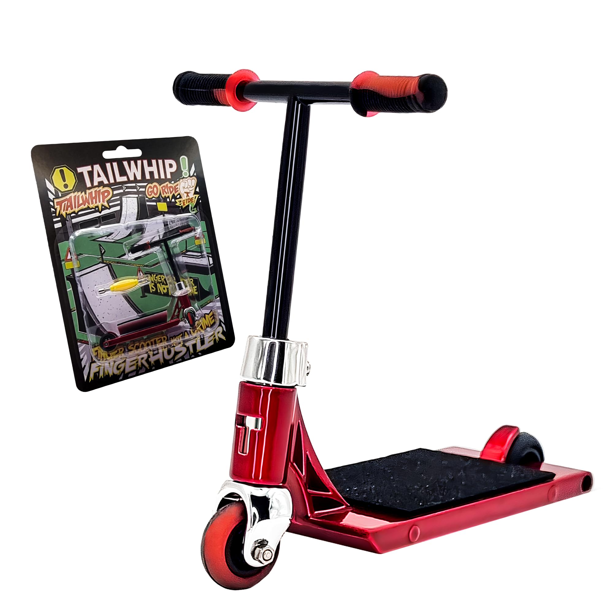 TAILWHIP Finger Scooter Metal, Durable Mini Scooter for incredible Tricks, Compatible with Tech Deck Fingerboard, Bike BMX & Skatepark, Improve Hand Motor Skills, Perfect Toy for Kids & Adults, red