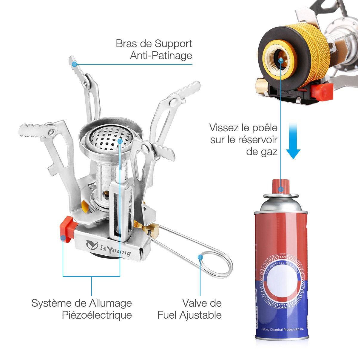 isYoung 2 Lots 8cm*5cm Mini Réchauds, Super Léger & Petit & Puissant, Piable et Portable pour Camping et Voyage.