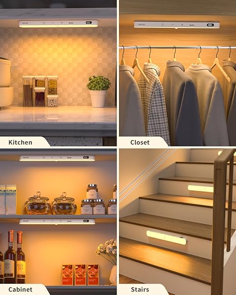 WILLED 3000K CLOSET LIGHTS MOTION SENSORED, BATTERY DISPLAY, 60 LED TOUCH LIGHT BAR, MOTION SENSOR LIGHT INDOOR, UNDER CABINET LIGHTS RECHARGEABLE, STICK ON LIGHT FOR CLOSET, KITCHEN, HALLWAY, 4 PACK