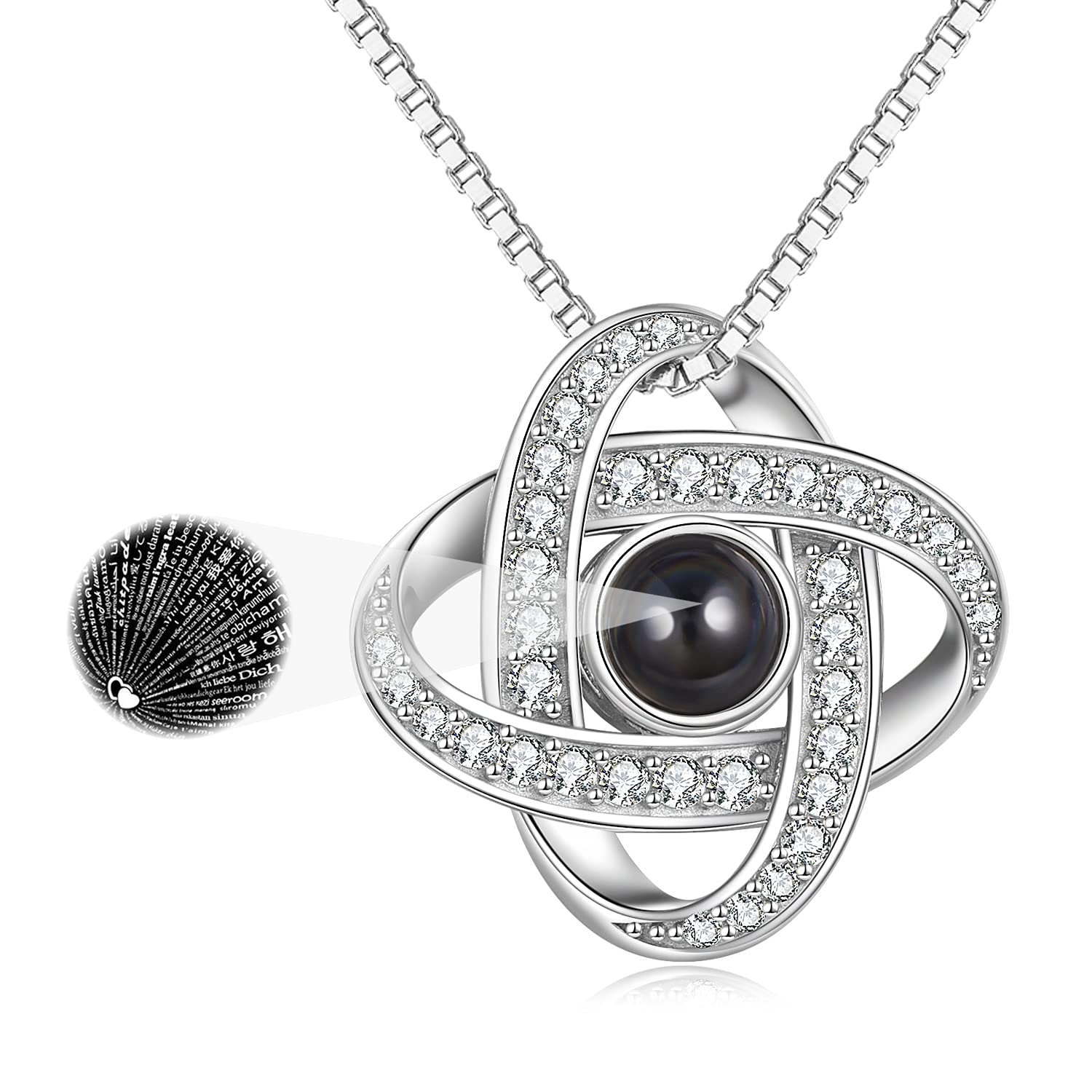 VONALA 100 Languages I Love You Necklace Sterling Silver Satellite Series Pendant Jewellery Birthday Gifts for Women