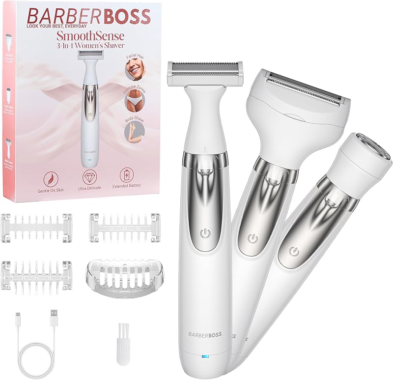 Rasoio elettrico donna, rasoio portatile 3 in 1, rasoio per corpo, bikini e viso, rasoio da donna senza fili Wet & Dry, epilatore per viso, rasoio donna ricaricabile tramite USB, QR-8003