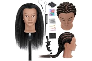 FCHLHFC Mannequin Head With Human Hair 16" Manikin Head 100% Real Human Hair Cosmetology Doll Head for Styling Hairdresser Practice Braiding With Free Clamp Holder