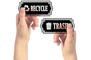 VINYL FRIEND Recycle and Trash Stickers for Trash Cans – Black Premium Clear Vinyl Recycling Bin Labels – 4 Pack - 4.75" by 2.25" Decals Logo - Waste Signs for Home Kitchen or Office Bins Indoor/Outdoor Use