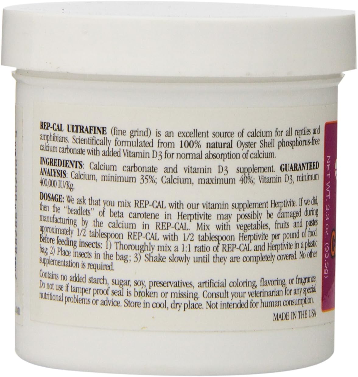 RepCal SRP00200 Phosphorous Free Calcium Ultrafine Powder Reptile or Amphibian Supplement with Vitamin D3