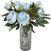 IPOPU Blue Silk Flowers Artificial Peonies 5PCS 10heads Vintage Fake Peonies Blue Silk Peonies with Stems Real Look for Spring Decorations Floral Arrangements Home Table Centerpiece