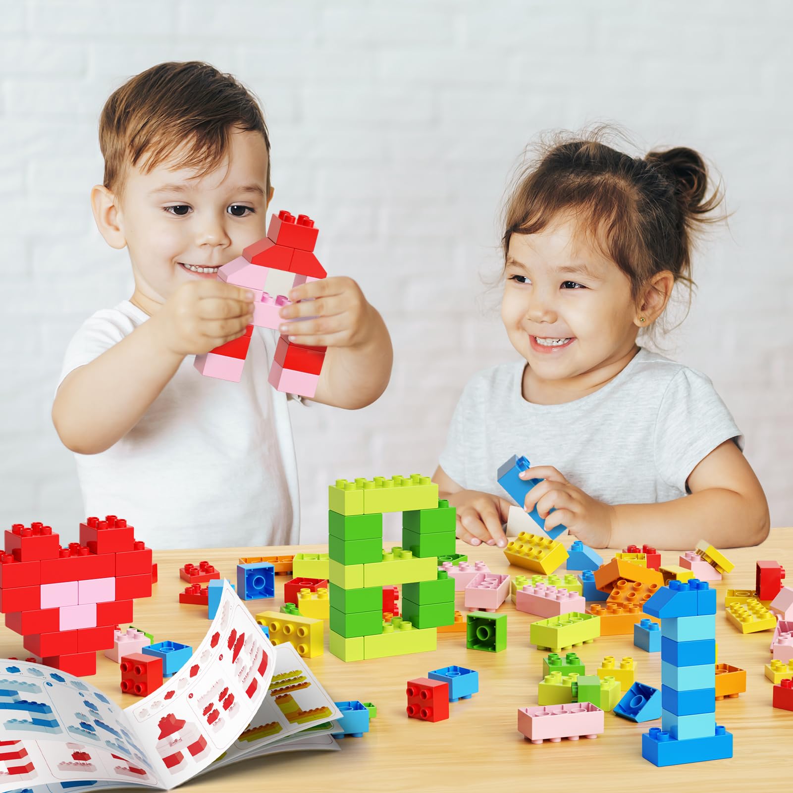 burgkidz Bausteine, 150 Farbenfrohe große Kreative Bauklötze mit Aufbewahrungsbox, die Kinder zum Bauen Anregen Zahlen und Alphabet, Konstruktionsspielzeug für Jungen Mädchen ab 3+ Jahre 3