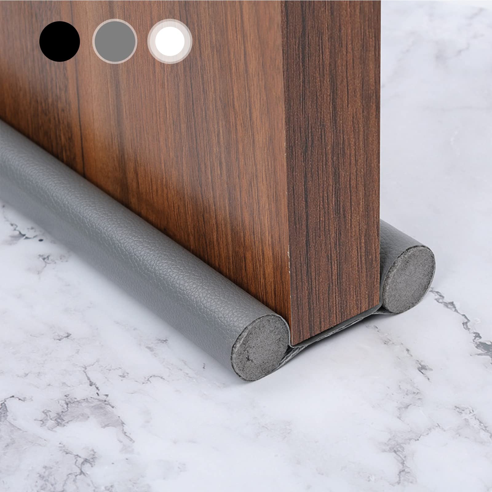 2 PACK Double Under Door Draught Excluder, 37.8 inch Door Draft Stopper, Adjustable Weather Stripping Noise Blocker, Cuttable Isolation Strip, Thicker Draught Excluder for Bottom of Door (Grey)