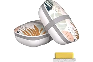 Heainaiyoo Travel Soap Container, Soap Bar Holder Travel, 2 set Soap Case Soap Bar Holder Soap Dish with Sponge Saver Drain & Silicone Band, travel soap case for Bathroom, Shower, Outdoor（Line Leaves）