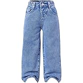 Floerns Toddler Girl's Wide Leg Elastic Waist Button Baggy Jeans Solid Casual Denim Pants