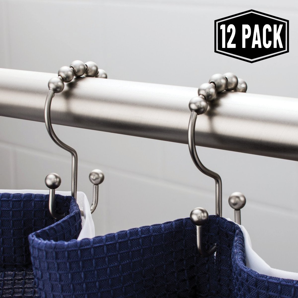 2lbDepot Shower Curtain Rings Hooks (Brushed Nickel) Premium Stainless