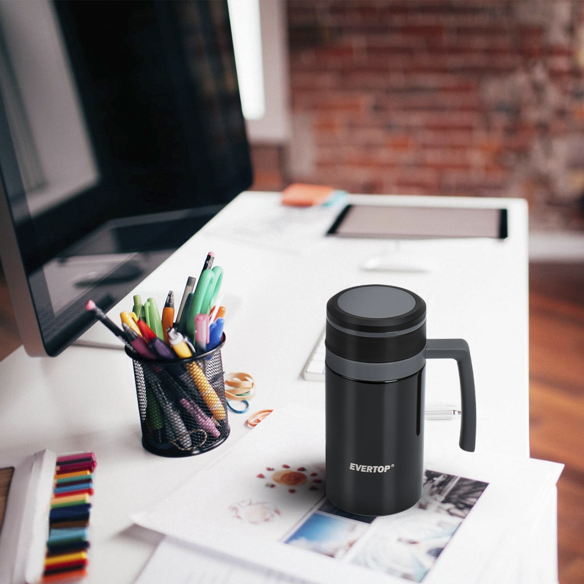 Coffee Mug, 450 ML Double Wall Water Bottle Vacuum Insulated Flask Stainless Steel Tumbler Portable Cup for Outdoor Camping Hiking Swimming and Riding Travel Easy To Go Keeps Hot Drinks