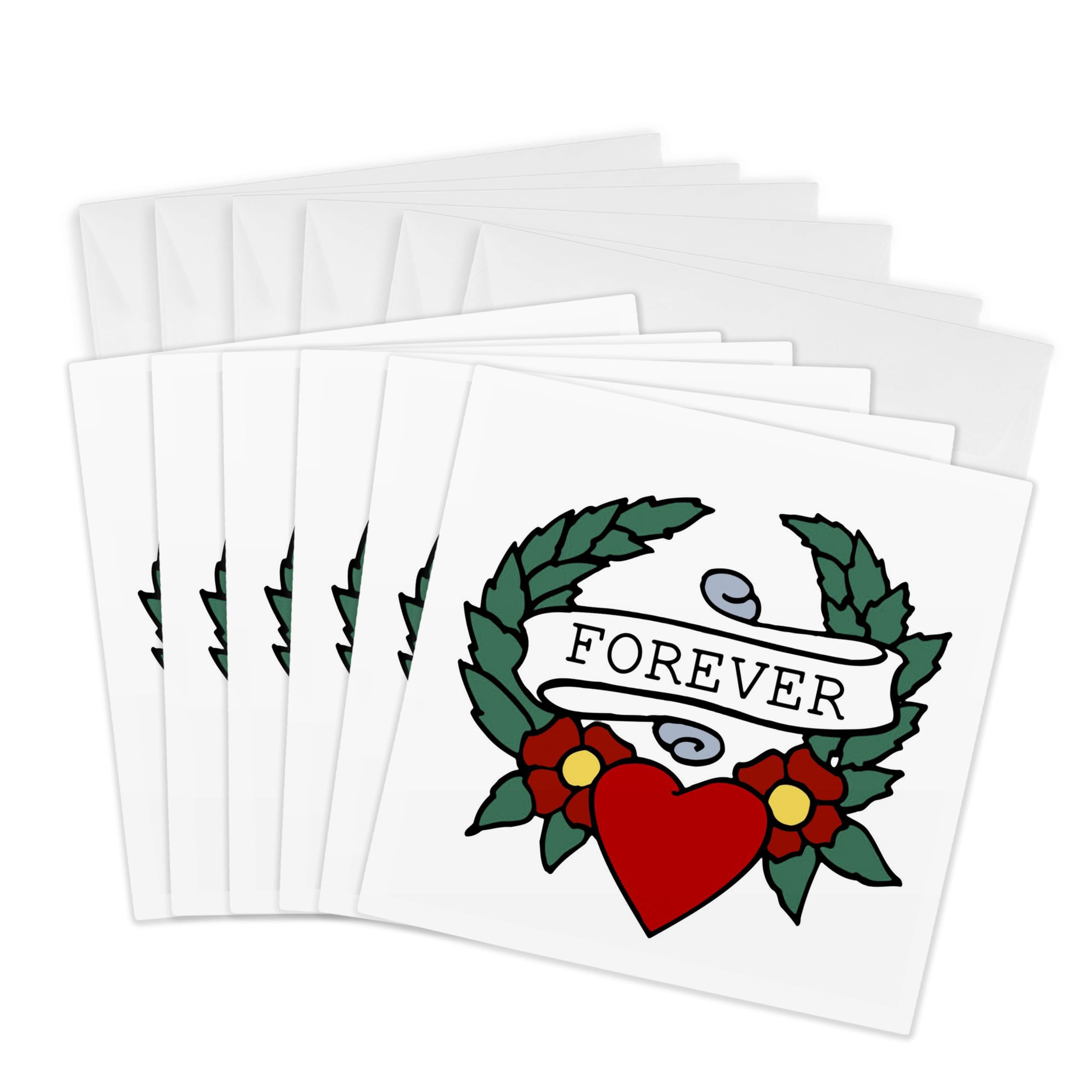3Drose Tattoo Heart Forever - Greeting Cards, 6 by 6-inches, Set of 6 (gc_38412_1)