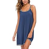 AVIIER Womens Nightgown Soft Cotton Sleeveless Sleep Shirts Wide Strap Nightshirts Full Slip Sleepwear