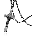 HZMAN Religion Stainless Steel Saint St St. Benedict Crucifix Cross Pendants Necklace INRI